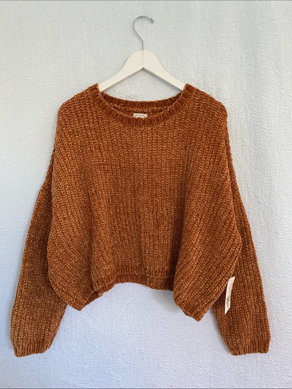 Cozy Ribbed Chenille Oversized  Crewneck Sweater - Rust